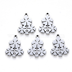 304 Stainless Steel Pendants, Laser Cut, Flower, Stainless Steel Color, 17x14x1mm, Hole: 1.8mm