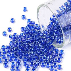 Cuentas de semillas redondas toho, Abalorios de la semilla japonés, (189) color interior cristal lustre / azul caribe, 8/0, 3mm, agujero: 1 mm, aproximamente 10000 unidades / libra