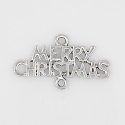 10Pcs Antique Silver Word Merry Christmas Tibetan Style Message Pendants, Cadmium Free & Nickel Free & Lead Free, 25x42x2mm, Hole: 3mm
