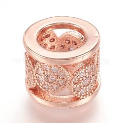 Perline zirconi micro pave  in ottone, Vero oro rosa placcato, colonna, oro roso, 10x8mm, Foro: 6 mm