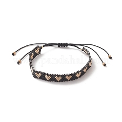 Braccialetti di perline intrecciati a forma di cuore di semi giapponesi fatti a mano, braccialetto regolabile per le donne, nero, diametro interno: 2-1/8~4-3/8 pollice (5.5~11 cm)