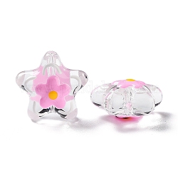 Прозрачные стеклянные бусины, с эмалью, цветок, розовый жемчуг, 21x22x11 мм, отверстие : 1.2 мм