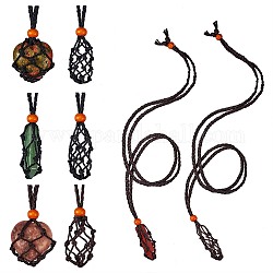 8 Stück 4 Stil verstellbare geflochtene gewachste Schnur Makramee Beutel Halskette Herstellung, austauschbarer Stein, mit Holzperlen, Mischfarbe, 88~90 cm, 2pcs / style
