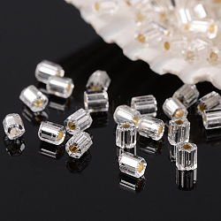 Grade une perles de rocaille en verre, hexagone (deux coupes), Argenté, clair, 2x2mm, Trou: 0.5mm, environ 42452 pcs / livre
