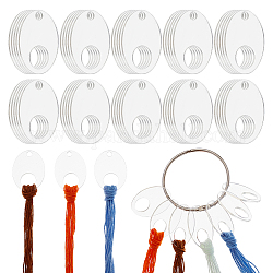 Nbeads 50pcs bobines acryliques, bobines de fil de point de croix, ovale, avec 1pc reliure à feuilles mobiles en fer anneaux articulés, clair, bobines : 42.5x32x2mm, Trou: 5.2~15.1mm