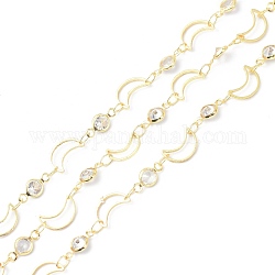 Handgemachte Perlenketten aus Messing und Zirkonia, mit Spule, langlebig plattiert, Mond, gelötet, golden, 9~10x5~6x0.5~2 mm, ca. 10.93 Yard (10m)/Rolle