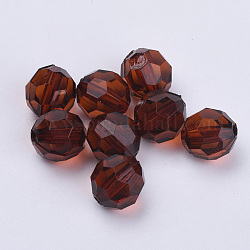 Perles en acrylique transparente, facette, ronde, brun coco, 14x13mm, Trou: 1.8mm