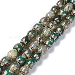 Tibetischen Stil dzi Perlen Stränge, natürliche Achat Perlen, gefärbt und erhitzt, Oval, Gebirgsmuster, 13~14x9.5~10 mm, Bohrung: 1.2 mm, ca. 25 Stk. / Strang, 13.39'' (34 cm)