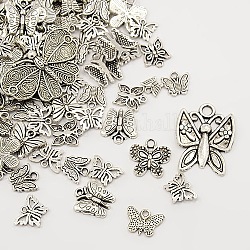 Tibetan Style Pendants, Mixed Alloy Butterfly Pendants, Lead Free, Antique Silver, 9~33x10~41x1.5~4mm, Hole: 1.5~4mm