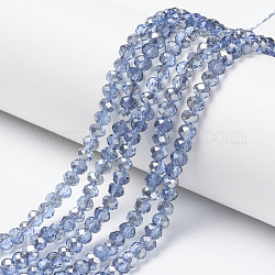Placcare trasparente perle di vetro fili, mezzo grigio placcato, sfaccettato, rondelle, blu fiordaliso, 6x5mm, Foro: 1 mm, circa 85~88pcs/filo, 16.1~16.5 pollice (41~42 cm)