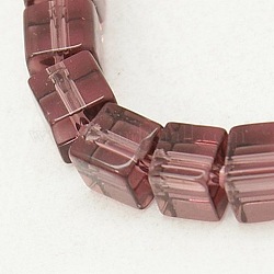 4~5mm Cube Transparent Purple Glass Beads Strands, hole: 1mm, about 75~78pcs/strand, 13~14 inch