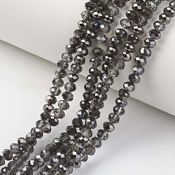 Placcare trasparente perle di vetro fili, metà nero placcato, sfaccettato, rondelle, nero, 6x5mm, Foro: 1 mm, circa 85~88pcs/filo, 16.1~16.5 pollice (41~42 cm)