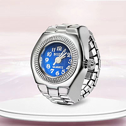 201 Edelstahl-Stretcharmband Fingerringuhren, Flache runde Quarzuhr für Unisex, königsblau, 15x18 mm, Uhr-Kopf: 19x27 mm, Uhr-Gesicht: 11.5 mm