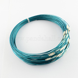 Стальной проволоки браслет шнура поделки материалы для ювелирных изделий , с латунной застежкой винт, темные голубые, 225x1 мм
