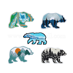 HOBBIESAY 5Pcs 5 Style Iron On Polar Bear Patches Wild Animals Badge Sew On Emblem Computerized Embroidery Cloth Patches for Vest Jackets, Clothes, Hats, Backbags