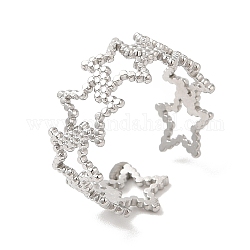 Bagues de manchette en 304 acier inoxydable, anneaux ouverts étoile creuse pour femme, couleur inoxydable, diamètre intérieur: 18 mm