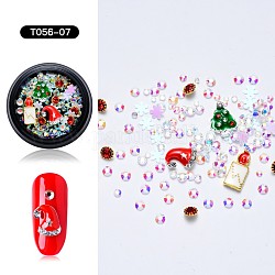 Cabujones de esmalte de aleación de tema de Navidad, accesorios de la decoración del arte del clavo, con resina, lentejuelas / paillette y rhinestone, formas mixtas, color mezclado, 1.5~13x1.5~9x0.3~3mm