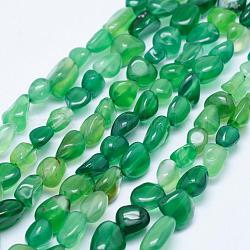 Naturelles agate verte brins de perles, pierre roulée, pépites, 6~13x6~8mm, Trou: 1mm, 15.3 pouce ~ 15.7 pouces (39~40 cm)