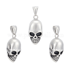 UNICRAFTALE 3pcs Antique Silver Skull Pendants Stainless Steel Skull Head Charm 32x15mm Retro Skull Style Large Hole Dangle Necklace Charms for Jewelry Making