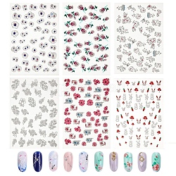 5D Nail Art Stickers Anaglyph Decals, for Nail Tips Decorations, with Tweezers, Mixed Patterns, 154x85mm, 6sheets/set