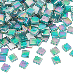 Azulejos de mosaico de vidrio de color arcoíris nbeads 400g, mosaicos de forma cuadrada, para manualidades de mosaico de diy, marcos de fotos y más, verde mar medio, 10x10x4mm, aproximamente 417 unidades / caja