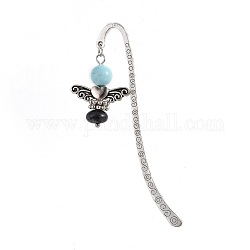 Alloy Bookmarks, with Synthetic Turquoise, Natural Labradorite Beads, CCB Plastic Bead Spacers, Antique Silver, 84x4x1mm