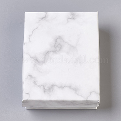 Scatole di gioielli di cartone di carta, rettangolo, con spugna nera all'interno, bianco, 9.1x7.1x2.8cm, formato interno: 8.5x6.4 cm