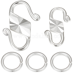 Beebeecraft 4Pcs 2 Size 925 Sterling Silver S-Hook Clasps, with 4Pcs Open Jump Rings, Silver, 9~11.5x5.5~8.5x1mm, 2Pcs/size