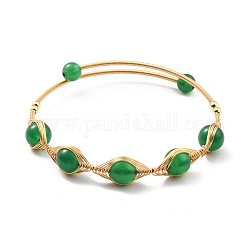 Bracelet manchette enveloppé d'agate verte naturelle, bracelet torque en laiton doré pour femme, sans plomb et sans cadmium, diamètre intérieur: 2-1/8 pouce (5.5 cm)