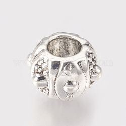 Hollow Alloy European Beads, Large Hole Beads, Rondelle, Antique Silver, 12x7.5mm, Hole: 5mm