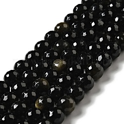 Naturale lucentezza dorata perle di ossidiana fili, tondo, sfaccettato, 7.5~8mm, Foro: 1.2~1.4 mm, circa 45~48pcs/filo, 14.65''~15.08'' (37.2~38.3 cm)