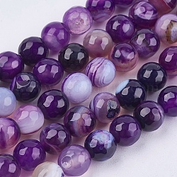 Natural Madagascar Agate Beads Strands, Faceted, Round, Dyed & Heated, Purple, 8mm