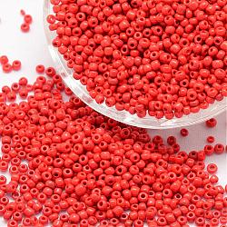 6/0 Perlas de semillas de vidrio, Grado A, redondo, colores opacos, rojo, 3.6~4.0mm, agujero: 1.2 mm, aproximamente 5000 unidades / libra