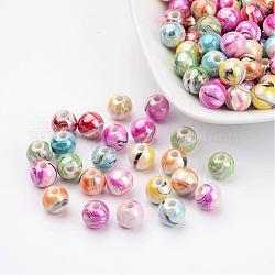 Perles acryliques couleur mélangée ronde bubblegum trapu ab vague de couleur imprimés, 8mm, Trou: 2mm
