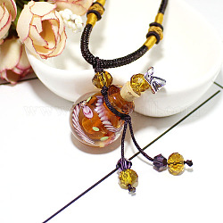 Collana rotonda con ciondolo bottiglia di profumo a lume con perle di vetro, gioielli per fiale di olio essenziale per le donne, cioccolato, 17.7~25.59 pollice (45~65 cm)