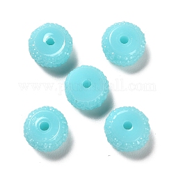 Perles de résine opaques, rondelle texturée, cyan, 12x7mm, Trou: 2.5mm