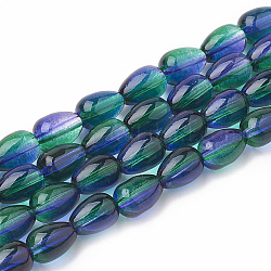 Cottura di perle di vetro per pittura, Due toni di tono, lacrima, blu, 9x6.5mm, Foro: 1 mm, circa 86pcs/filo, 30.7 pollice