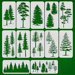 BENECREAT 12pcs Pine and Fir Tree Stencil Set, 15x30cm Reusable Winter Theme Plastic Art Painting Templates for Scrapbook Decoration DIY Crafts