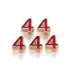 Legierung Emaille-Perlen, Anzahl, cadmiumfrei und bleifrei, Licht Gold, rot, num. 4, 10x8x3 mm, Bohrung: 1.5 mm