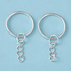 Iron Split Key Rings, with Curb Chains, Keychain Clasp Findings, Silver Color Plated, 25x2mm
