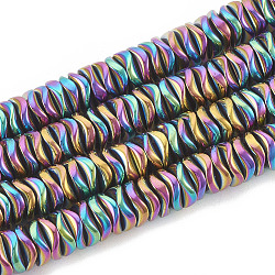 Electroplate Non-magnetic Synthetic Hematite Beads Strands, Wavy, Flat Round/Disc, Multi-color Plated, 6~6.5x6~6.5x1.5~2mm, Hole: 1mm, about 215pcs/strand, 16.14 inch