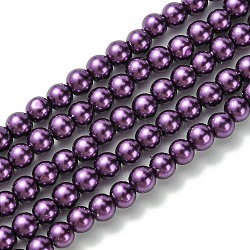 Perles de verre de qualité A, nacré, ronde, orchidée noire, 4mm, Trou: 0.7~1.1mm, Environ 100 pcs/chapelet, 16'' (40.64 cm)