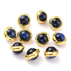 Natürlichen Tigerauge Perlen, mit goldenem Messingrand, gefärbt, Runde, Blau, 15.5~17x15.5~16x12.5 mm, Bohrung: 0.8 mm