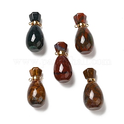 Natural Ocean Jasper Perfume Bottle Pendants, with Golden Tone Stainless Steel Findings, Essentail Oil Diffuser Charm, for Jewelry Making, 34.5~35.5x16.5~18mm, Hole: 2mm