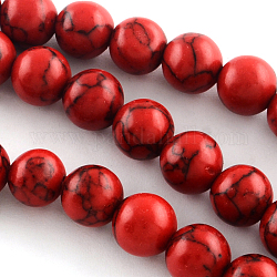 Synthetischen Türkis-Edelstein runde Perle Stränge, gefärbt, rot, 6 mm, Bohrung: 1 mm, ca. 65 Stk. / Strang, 15.7 Zoll