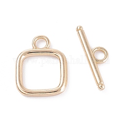 Rack Plating Brass Toggle Clasps, Long-Lasting Plated, Square with Bar, Real 14K Gold Plated, Square: 17.5x13.5x1.5mm, Hole: 3mm, Bar: 6x19x1.5mm, Hole: 3mm