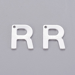 201 Stainless Steel Charms, Letter, Silver Color Plated, Letter.R, 11x9x0.7mm, Hole: 1mm
