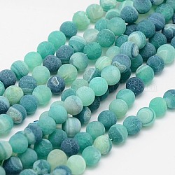 Natural Weathered Agate Beads Strands, Dyed, Frosted, Round, LightSea Green, 8mm, Hole: 1mm, about 46pcs/strand, 15inch