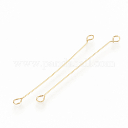 Brass Links connectors, Double Sided Eye Pins, Nickel Free, Real 18K Gold Plated, 35x0.1mm, Hole: 1mm