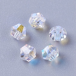 Имитация австрийских кристаллов, стекло к9, граненые, двухконусные, ясно AB, 4x3.5 мм, отверстие : 0.9 мм